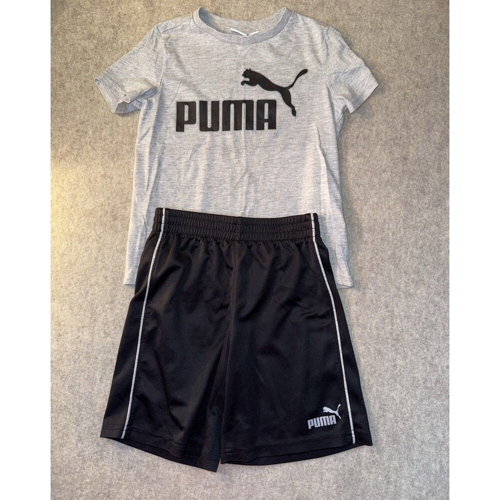 Puma Boys Size 6 Gray/black 2 Piece Set Summer Outfit Shirt & Shorts